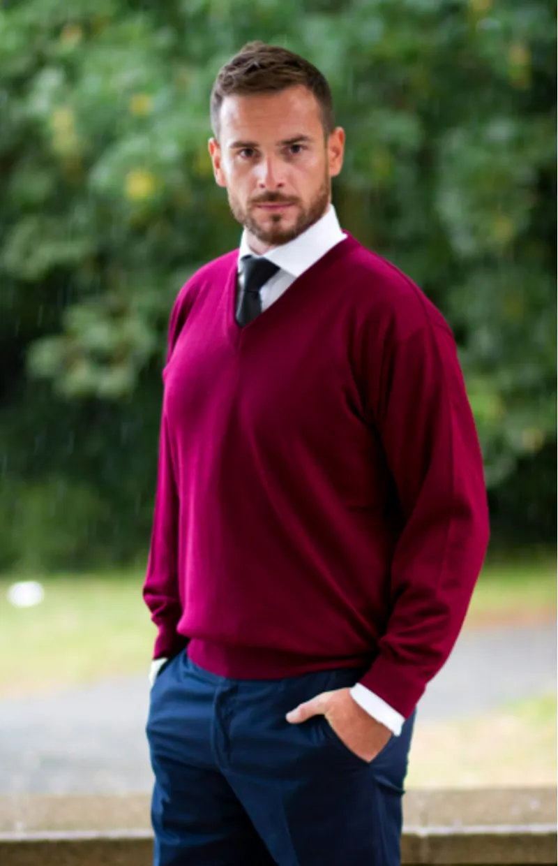 Massoti Merino V Neck Jumper Wine W01  